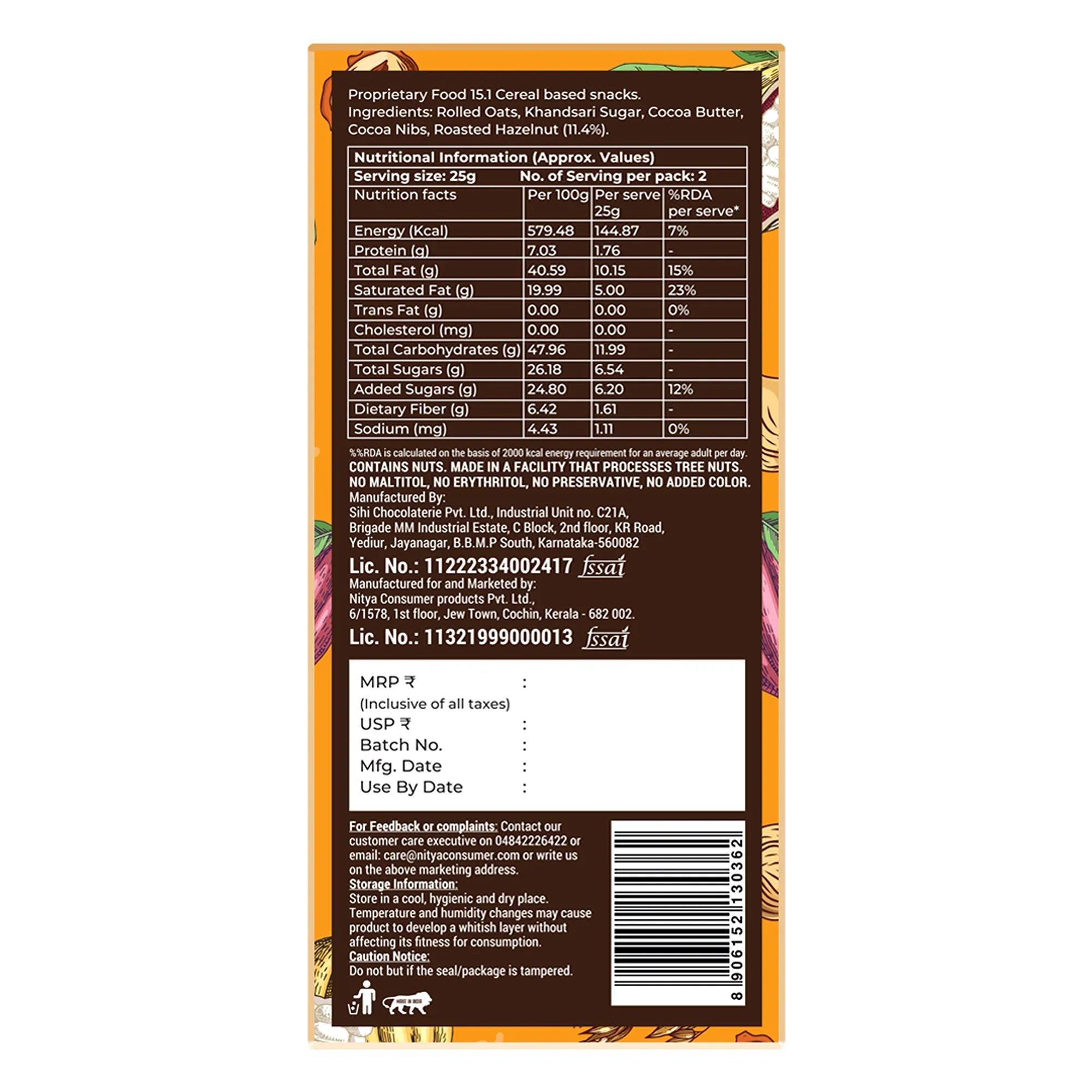 Roasted Hazelnut Dark Chocolate 50g