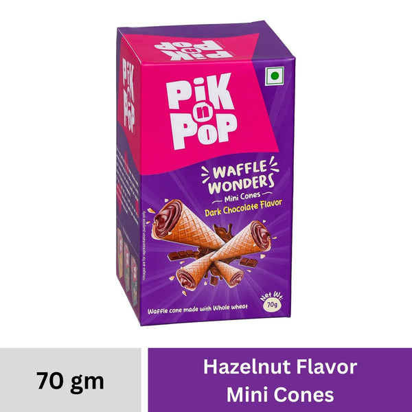 Pik n Pop Dark Chocolate Flavour Mini Waffle Cones | 70g | Whole Wheat | Eggless