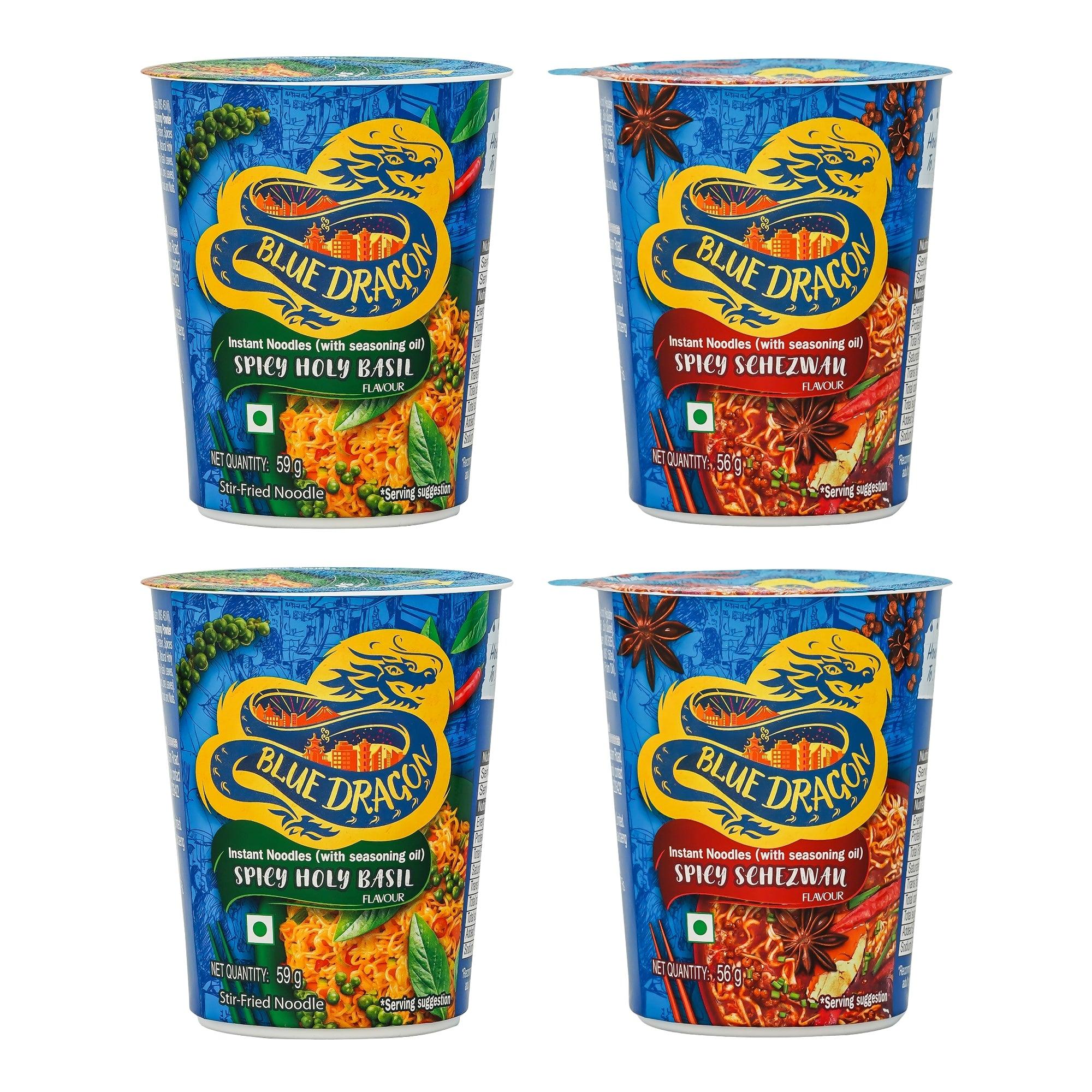 Spicy Holy Basil & Schezwan Instant Cup Noodle Combo – Pack of 4