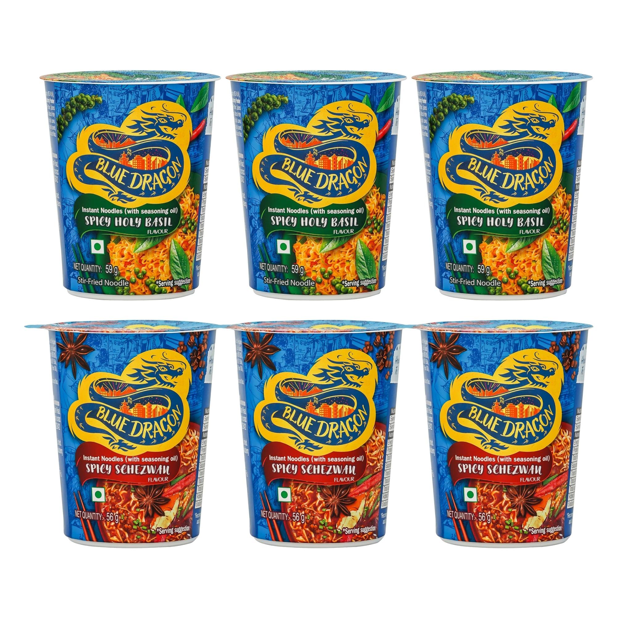 Spicy Holy Basil & Schezwan Instant Cup Noodle Combo – Pack of 6
