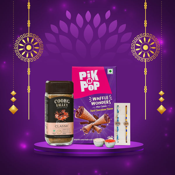 Coorg Valley Coffee & Pik n Pop Chocolate Waffle Cones – Rich & Aromatic Rakhi Gift Set