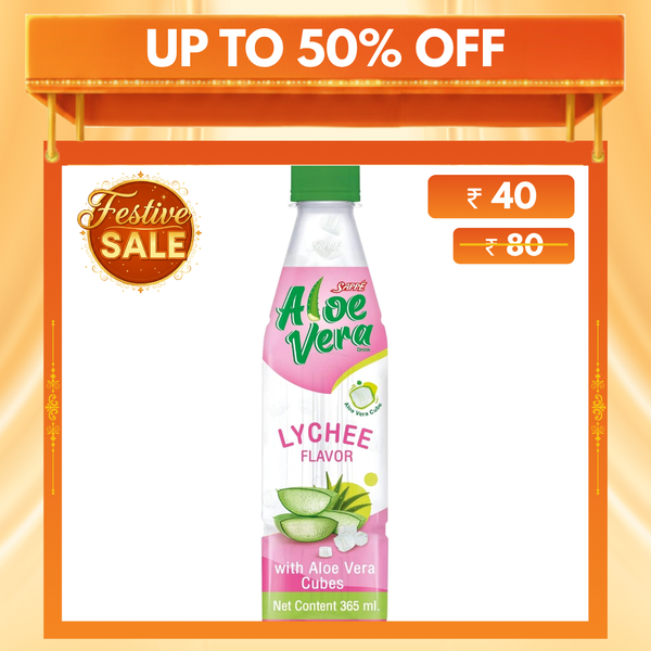 Aloe Vera Drink 365ml | Lychee Flavour with 10% Aloe Vera Cubes | Ready to Drink